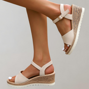 Dames zomer sleehakken met verstelbare bandjes - Beige en zwart