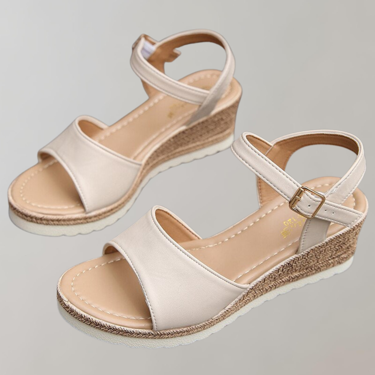 Dames zomer sleehakken met verstelbare bandjes - Beige en zwart