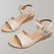 Dames zomer sleehakken met verstelbare bandjes - Beige en zwart