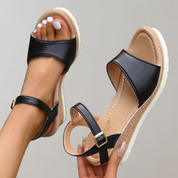 Dames zomer sleehakken met verstelbare bandjes - Beige en zwart