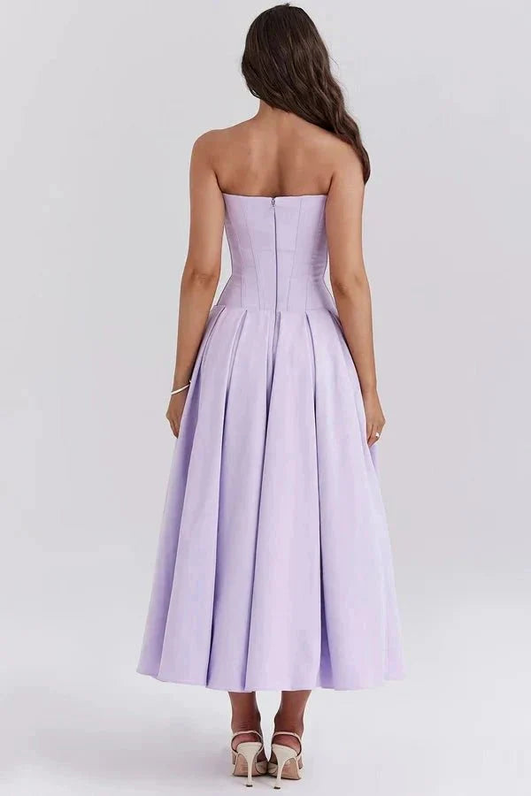 Corset Midi Jurk met Volle Rok