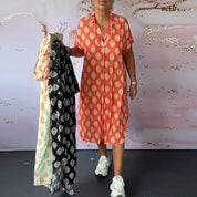 Women's midi shirt dress summer - Polka dots and short sleeves
