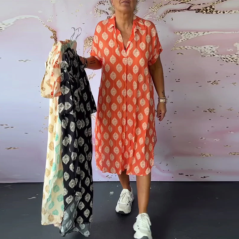 Women's midi shirt dress summer - Polka dots and short sleeves