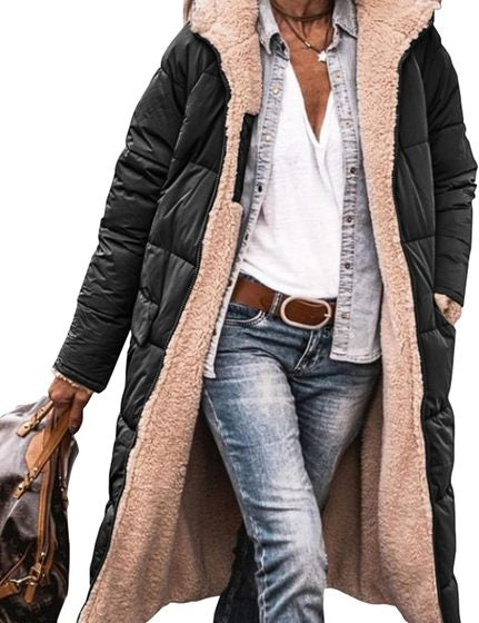 Lange dames winterjas | Gewatteerde jas met warme fleece voering en capuchon