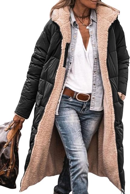 Lange dames winterjas | Gewatteerde jas met warme fleece voering en capuchon