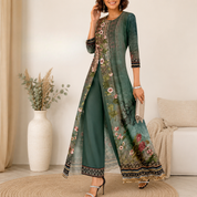 Dames zomerset groen met goud patroon - Kurti met split
