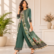 Dames zomerset groen met goud patroon - Kurti met split