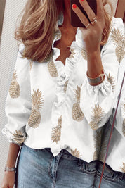 Dames blouse | V-hals met volantdetails en lange mouwen