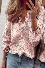 Dames blouse | V-hals met volantdetails en lange mouwen