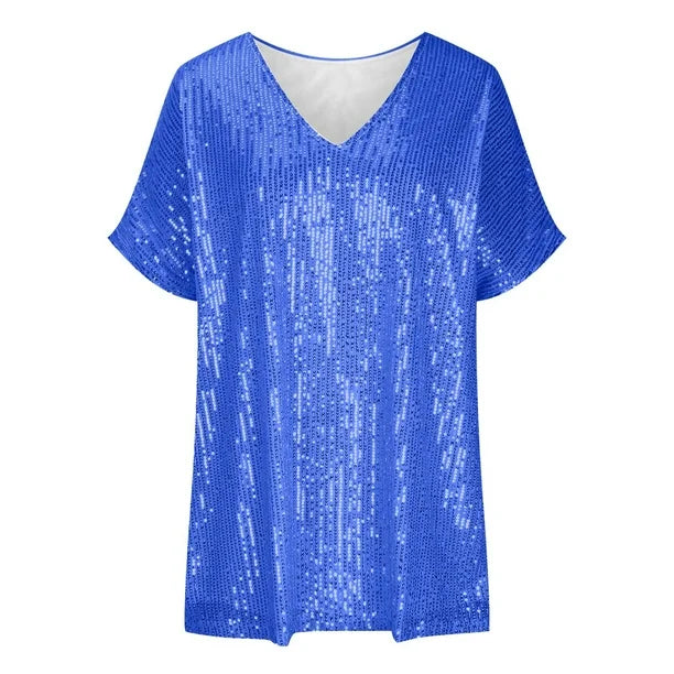Ladies sequin top with V-neck for festive occasions
