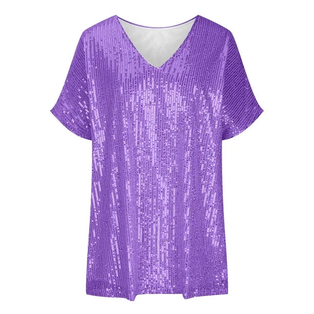 Ladies sequin top with V-neck for festive occasions