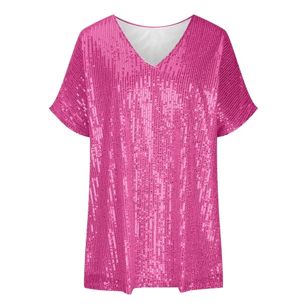 Ladies sequin top with V-neck for festive occasions