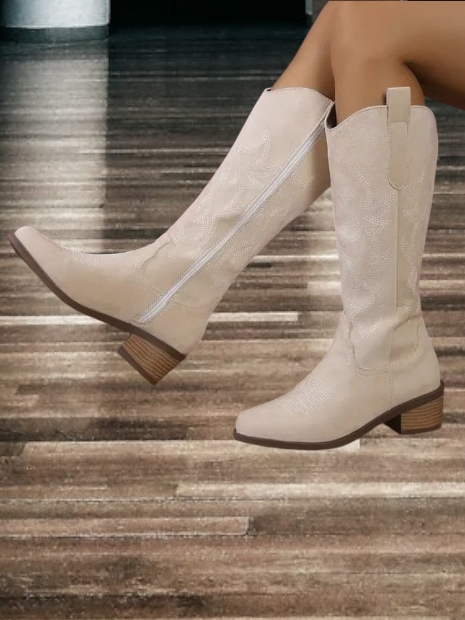 Kniehoge dames cowboy laarzen | Met lage blokhak