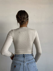 Dames basic top met rits | Slim fit en lange mouwen