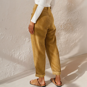 Dames ribfluweel broek met hoge taille en wijde pijpen