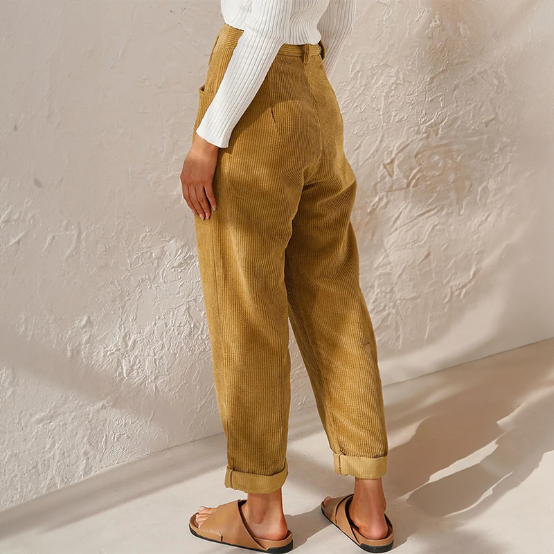 Dames ribfluweel broek met hoge taille en wijde pijpen