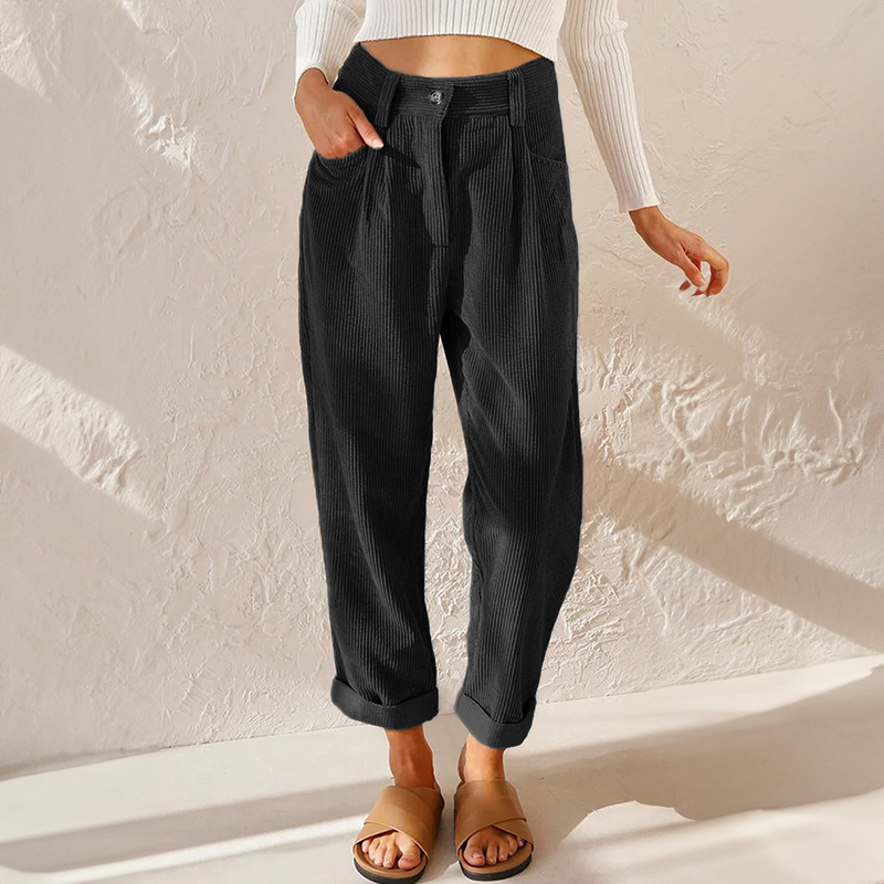 Dames ribfluweel broek met hoge taille en wijde pijpen
