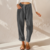 Dames ribfluweel broek met hoge taille en wijde pijpen