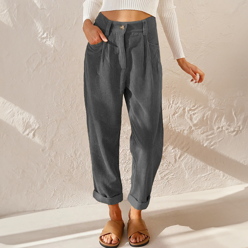 Dames ribfluweel broek met hoge taille en wijde pijpen