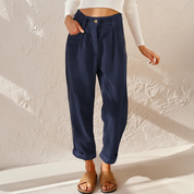 Dames ribfluweel broek met hoge taille en wijde pijpen