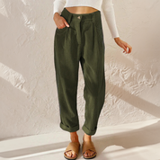 Dames ribfluweel broek met hoge taille en wijde pijpen