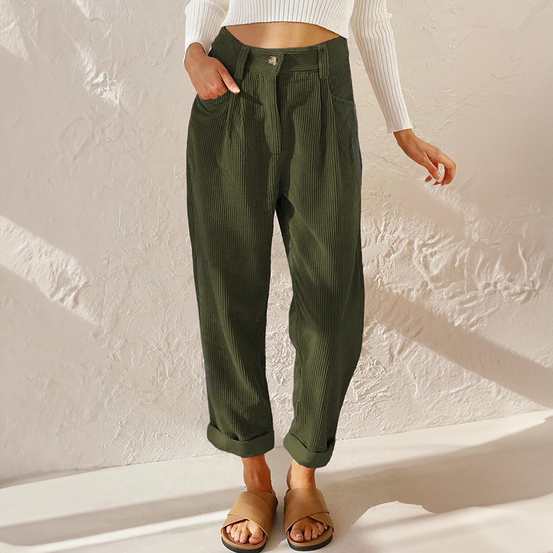 Dames ribfluweel broek met hoge taille en wijde pijpen