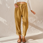Dames ribfluweel broek met hoge taille en wijde pijpen