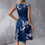 Women's summer dress blue wrap neckline