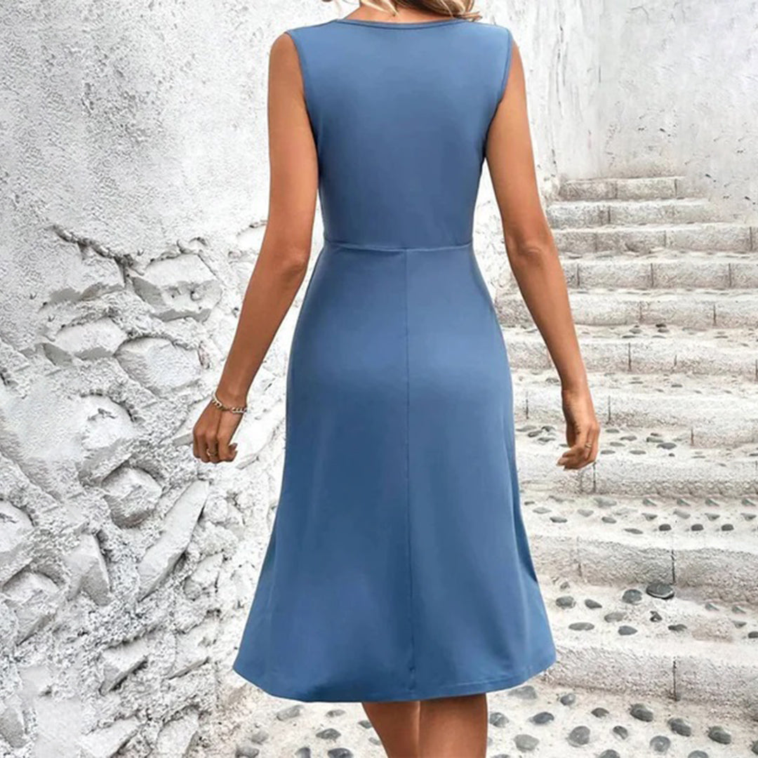 Women's summer dress blue wrap neckline