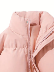 Kort Dames Gewatteerd Jack met Hoge Kraag | Puffer Jacket met Capuchon