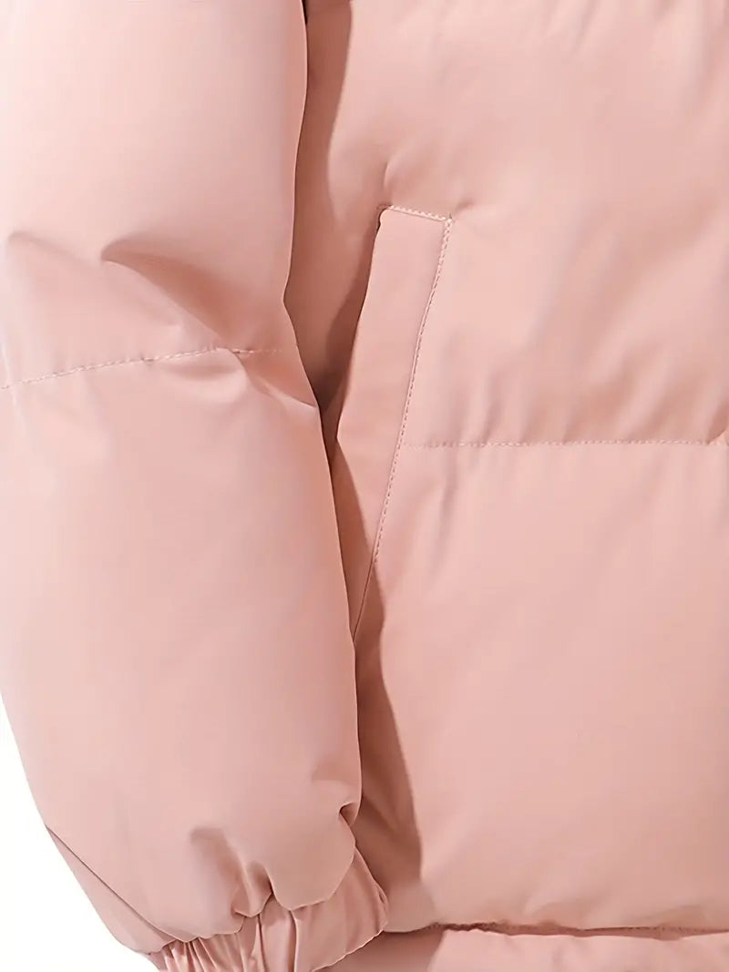Kort Dames Gewatteerd Jack met Hoge Kraag | Puffer Jacket met Capuchon