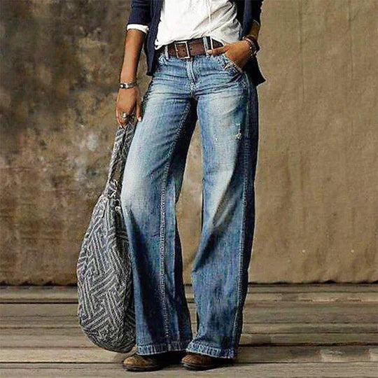 Dames jeans met wijde pijpen | Vintage flared spijkerbroek hoog model