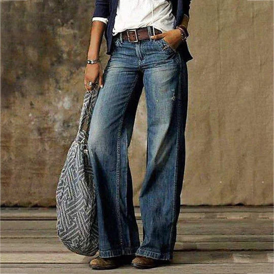 Dames jeans met wijde pijpen | Vintage flared spijkerbroek hoog model