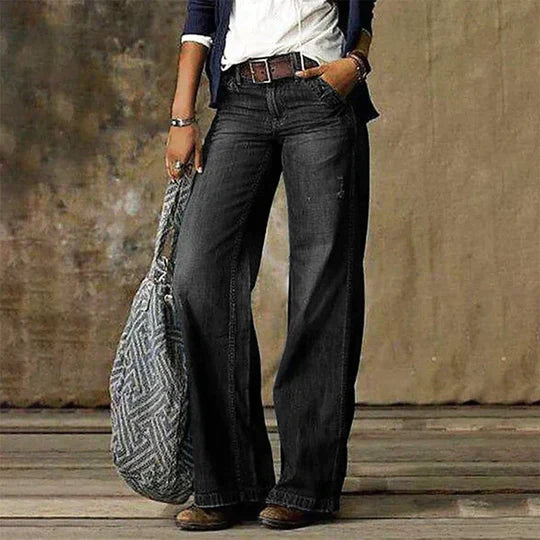 Dames jeans met wijde pijpen | Vintage flared spijkerbroek hoog model