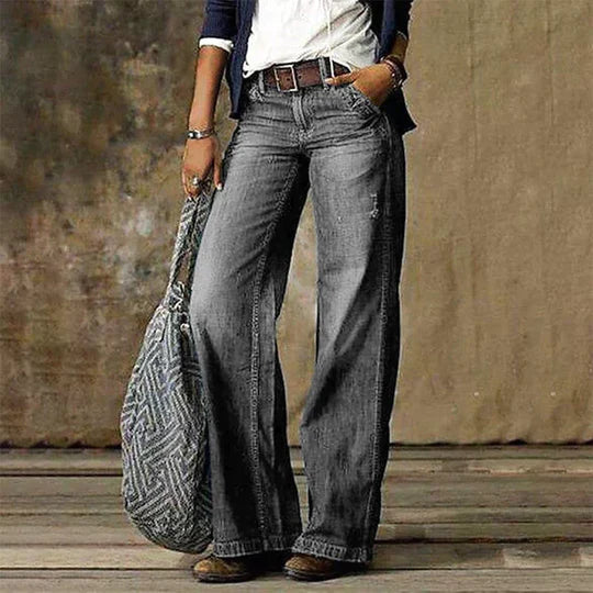 Dames jeans met wijde pijpen | Vintage flared spijkerbroek hoog model