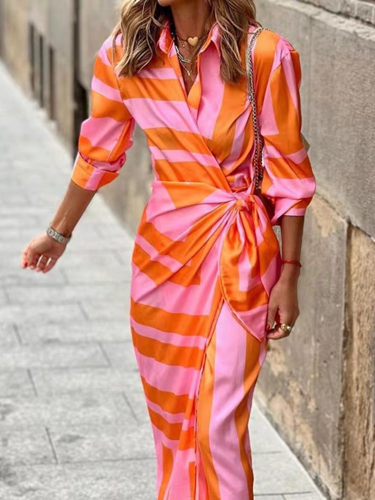 Dames maxi jurk | Lange jurk met V-hals en korte mouwen