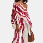 Women's summer set off-shoulder top wide pants lantern sleeves