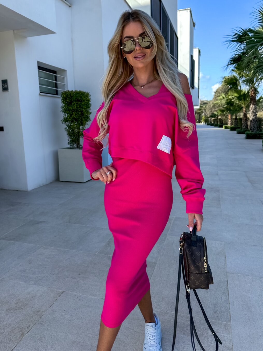 Tweedelige Dames Set Crop Top met Lange Mouw | Midi Rok met Split