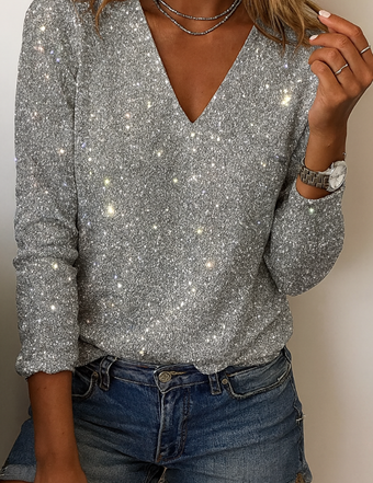 GlitterblousedamesV-halstopmetlangemouwenvooreenfeestzilver.png