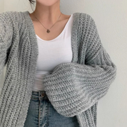 Oversized chunky knit vest met pofmouwen | Grof gebreid cardigan