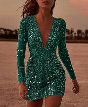 Luxe pailletten feestjurk met lange mouwen