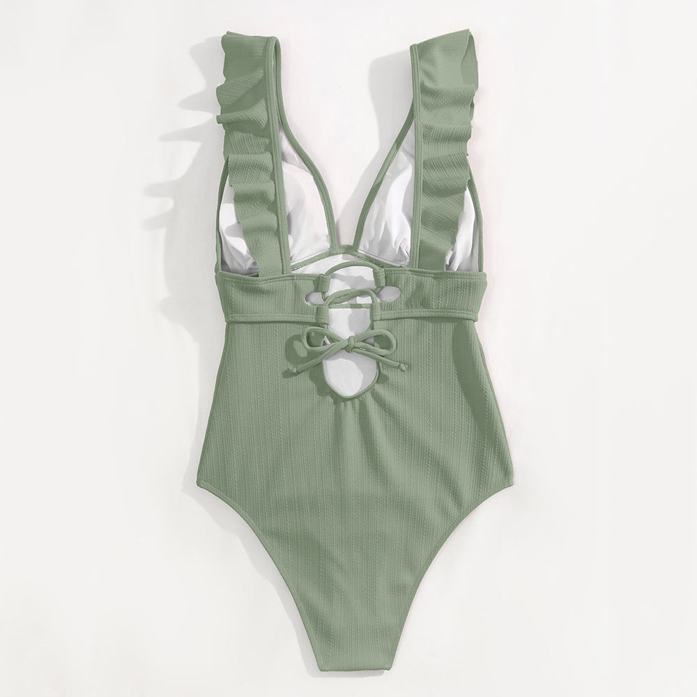 Women's swimsuit with ruffles and V-neck