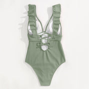 Women's swimsuit with ruffles and V-neck