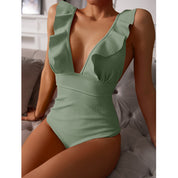 Women's swimsuit with ruffles and V-neck