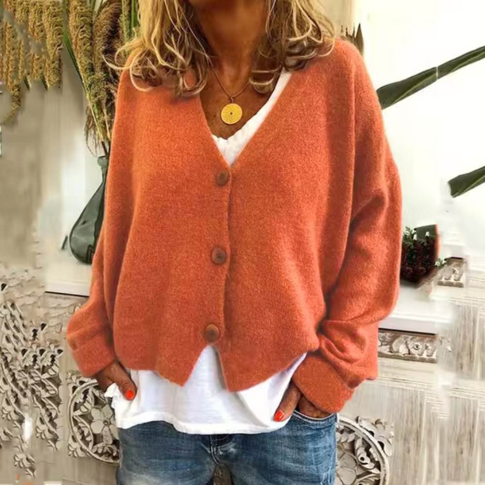 Korte dames cardigan | Zachte trui vest met V-hals en knopen