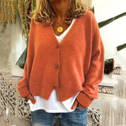 Korte dames cardigan | Zachte trui vest met V-hals en knopen