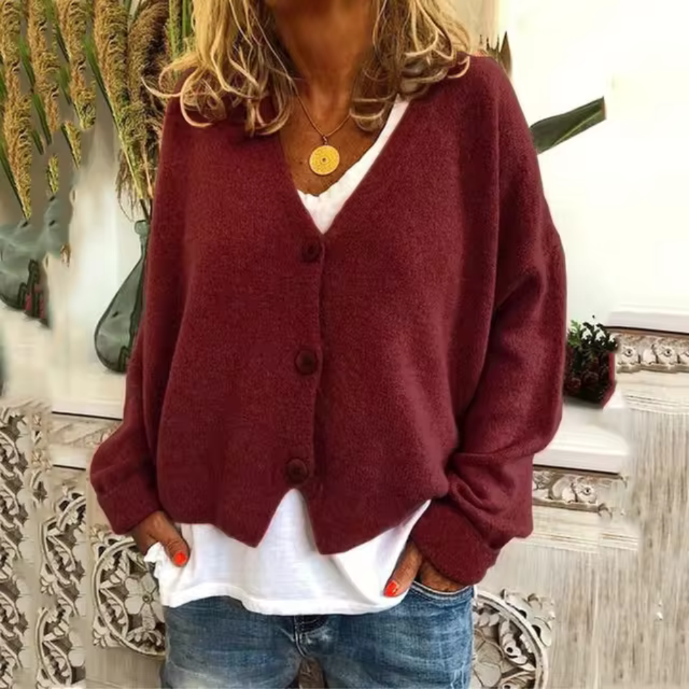 Korte dames cardigan | Zachte trui vest met V-hals en knopen