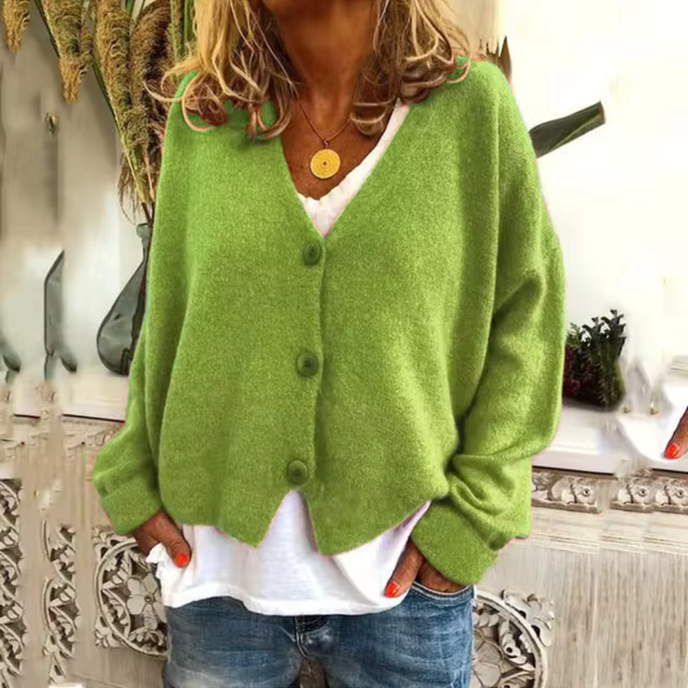 Korte dames cardigan | Zachte trui vest met V-hals en knopen