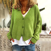 Korte dames cardigan | Zachte trui vest met V-hals en knopen