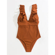 Women's swimsuit with ruffles and V-neck